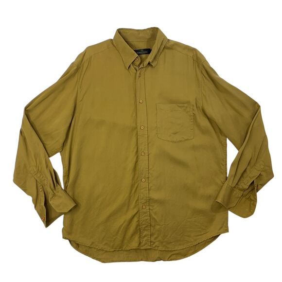 Bugatchi Uomo Shirt Men L Large Pickle Green Long Sleeve Button Up Shirttail Hem - Picture 1 of 12